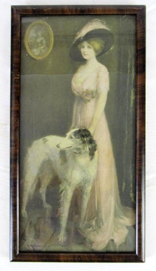 Excellent Original Art Deco Lady Print with Dog by J. Knowles Hare
