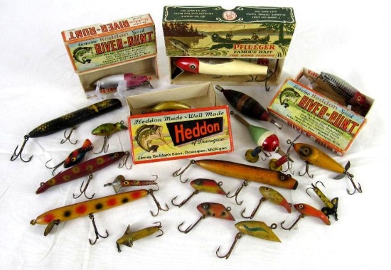 Estate Found Lot Antique Fishing Lures Pflueger, Heddon, +