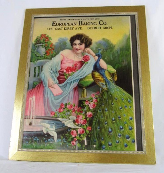 Antique Art Deco Advertising Poster/ Calendar Topper- European Baking Co., Detroit