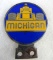 Vintage Michigan Bulldozer Advertising Porcelain Enameled License Plate Topper
