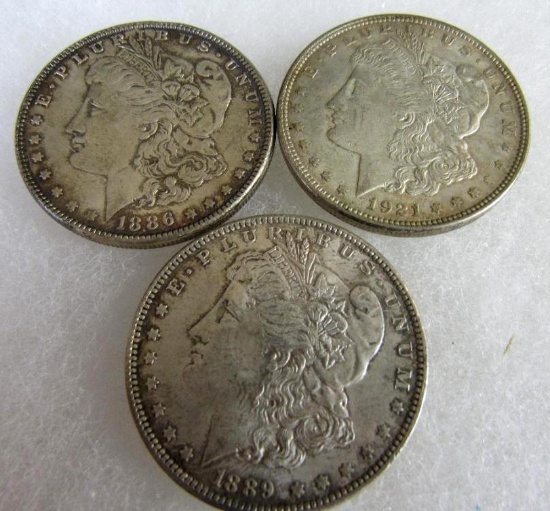 1886, 1889, 1921 Morgan Silver Dollar Lot