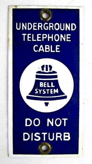Antique Bell System Porcelain Underground Telephone Cable Sign 3.5 x 7"