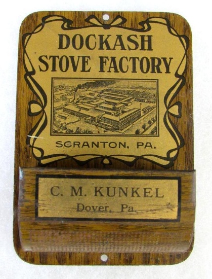 Antique Dockash Stove Factory Scranton, PA Advertising Tin Match Holder