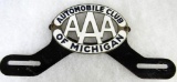 Antique AAA Automobile Club of Michigan Porcelain License Plate Topper