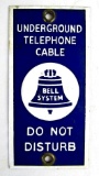 Antique Bell System Porcelain Underground Telephone Cable Sign 3.5 x 7