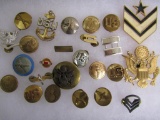 Grouping of Vintage US Military Pins, Metal Uniform Insignia