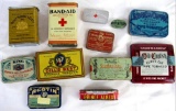 Grouping of Antique Smaller Tins- Medicine, Tobacco, Liver Tablets, Band-Aid, etc