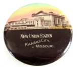 Antique New Union Station, Kansas City, MO Advertising Pocket Mirror 2.25