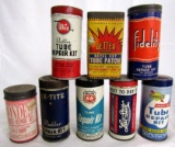 Lot (8) Antique Tube Repair Kit Cans- Sunoco, Whiz, Las-Stik, Phillips 66++