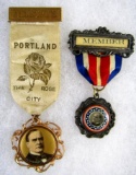 (2) Antique William McKinley Republic Convention Delegate/ Member Badges/ Medals