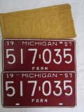 1957 Michigan Farm License Plates Pair NOS