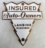 Antique Auto-Owners Insurance Lansing MI Porcelain Enameled Automobile Grill Badge