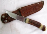 Vintage Remington RH-73 Fixed Blade Knife w/ Stag Handle in Orig. Sheath