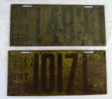 Rare Antique 1913 & 1915 Ontario Canada License Plates Original