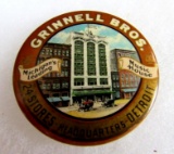 Antique Grinnell Bros. Music Stores Detroit Advertising Pocket Mirror 2.25