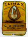 Antique Climax Horse Collars Tin Advertising Match Holder