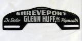 Antique Glenn Huff Inc., Shreveport Louisiana Desoto/ Plyomouth Dealer Metal License Plate Topper