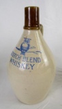 Antique Schotch Blend Whiskey Stoneware Jug w/ Owl Graphic 8.5