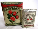 (2) Antique Vertical Tobacco Pocket Tins Four Roses, Twin Oaks