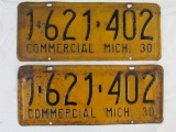 1930 Michigan Commercial License Plates Pair