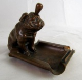 Excellent Antique Bronze Bulldog Figureal Ashtray with Striker Lighter A.M.W. Ronson