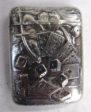Outstanding Sterling Silver Match Safe with Gambling Motif 1905 Dated