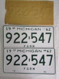 1962 Michigan Farm License Plates Pair NOS