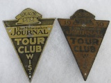 (2) Antique 1930's Milwaukee Journal Touring Club Tin Automobile Grill Badges