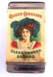 Antique Queen Caroline Cigars Advertising Match Safe Metal/ Celluloid