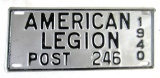 Antique 1940 American Legion Post 246 License Plate