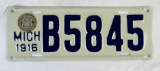 1916 Michigan License Plate w/ Original Seal Tag