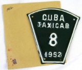 Antique 1952 Cuba Taxicab License Plate