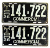 1926 Michigan Commercial License Plate Pair