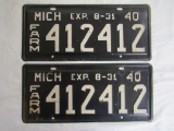 1940 Michigan Farm License Plates Pair