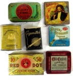 Lot (7) Antique Smaller Sized Tobacco Tins- Red Dot, Phillip Morris, Banquet Hall+