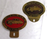 (2) Vintage State Farm Mutual Auto Insurance Metal License Plate Top- Bloomington, Illinois
