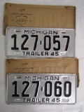 (2) 1945 Michigan Trailer License Plates NOS in Original Envelopes