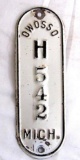c. 1950's Owosso Michigan Motorcycle or Bicycle Tax/ License Badge Plate
