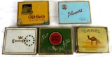 Lot (5) Antique Tobacco Cigarette Flat Tins Chesterfield, Old Gold, Lucky Strike, Etc.