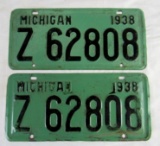 1938 Michigan Automobile License Plate Pair