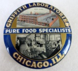 Antique Griffith Laboratories Pure Food- Chicago Advertising Pocket Mirror 3.5