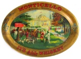 Antique Monticello Whiskey Tin Advertising Tip Tray