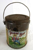 Antique Plow Boy Tobacco Paper Label Lunch Pail Style Tin