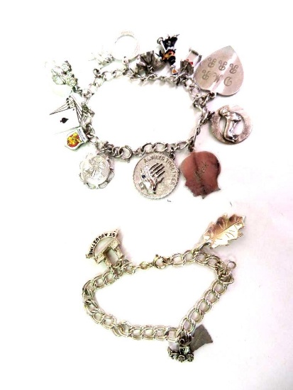2 Sterling Silver Charm Bracelets with Charms