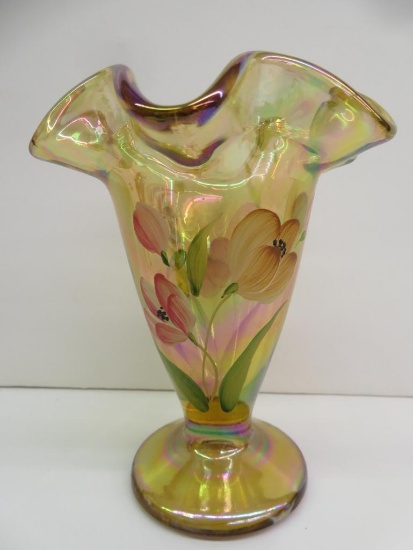 Fenton Autumn Gold Hand Painted Vase, Artist Signed