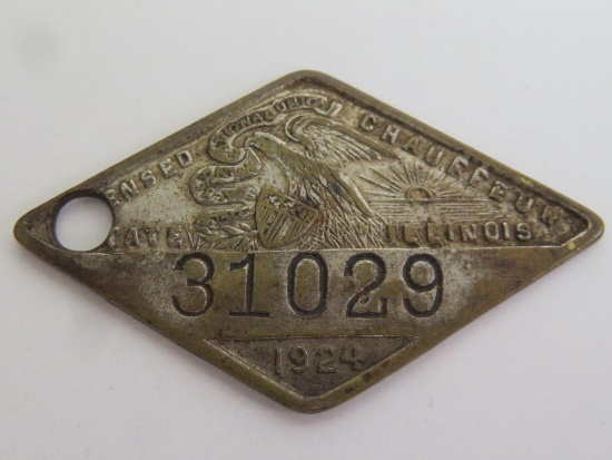 Antique 1924 Illinois Chauffeur License Tag