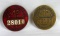 (2) Antique Marvel-Schebler Detroit (Borg-Warner) Employee Worker Badges