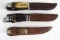 (3) Vintage Queen Cutlery USA Fixed Blade Knives in Original Sheaths