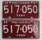 1957 Michigan Farm License Plates Pair