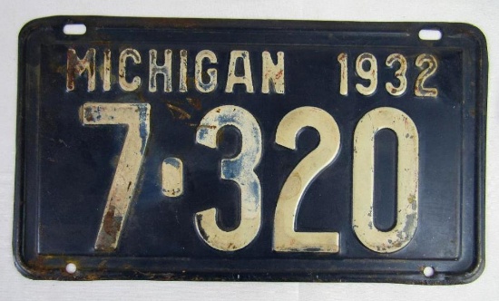 Rare 1932 Michigan 4-Digit License Plate